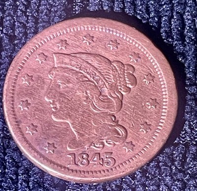 Ungraded 1853 US Braided Hair Liberty Head Large One Cent ERROR - OFF CENTER