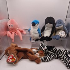 Joblot Of 6 TY Beanie Babies-Ears(Canadian Tag),Ziggy,Rocket,Waves,Echo,Inky.