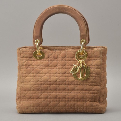 Christian Dior Lady Dior Cannage Nylon Handbag Brown Beige Japan 086683
