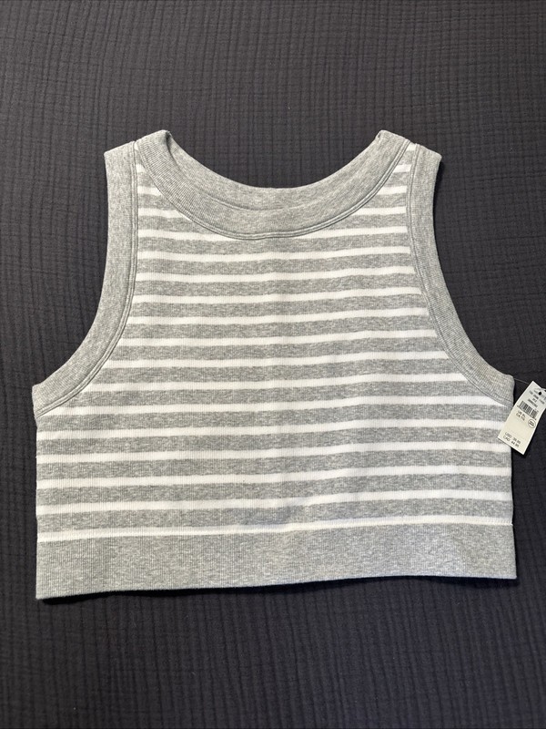 Offline By Aerie Ribbed Crop Bra Tank Top Womens Size XL Gray & White-NWT