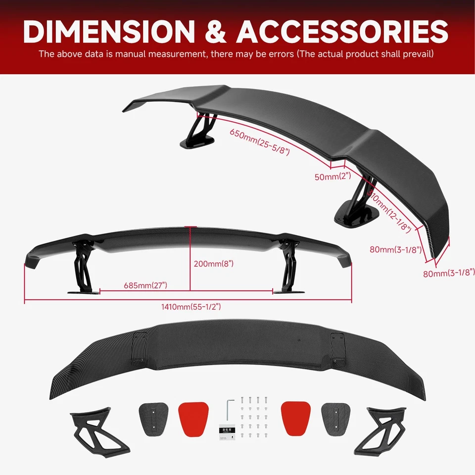 For Volkswagen Beetle Carbon Fiber 55" Rear Trunk Spoiler GT Style Racing Wing Foto 2 de 4
