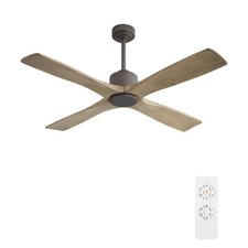 WINGBO 48 Inch DC Ceiling Fan Lights 4 Carved Solid Wood Blades 6-Speed DC Motor