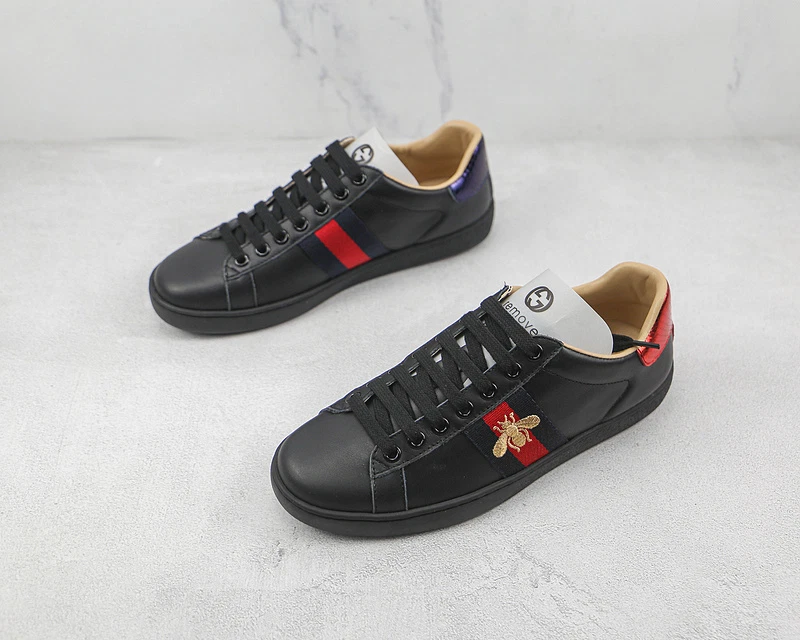 GUCCI ACE EMBROIDERED LOW-TOP black red Men's sneakers