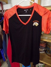 NORWEGIAN FJORD Embroidered Silky Ladies Blouse - Black/Orange - Size M - LST371