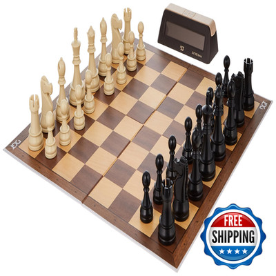 Dgt Chess Starter Brown Foldable Board Weighted Plastic Chess Pieces 86Mm King
