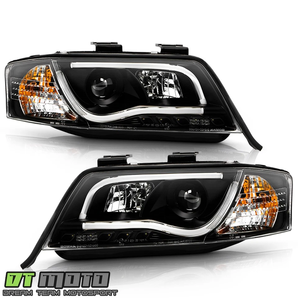 Black 1998-2001 Audi A6 "RS5 Style" LED DRL Projector Headlights 98-01 Headlamps - Image 3 of 4