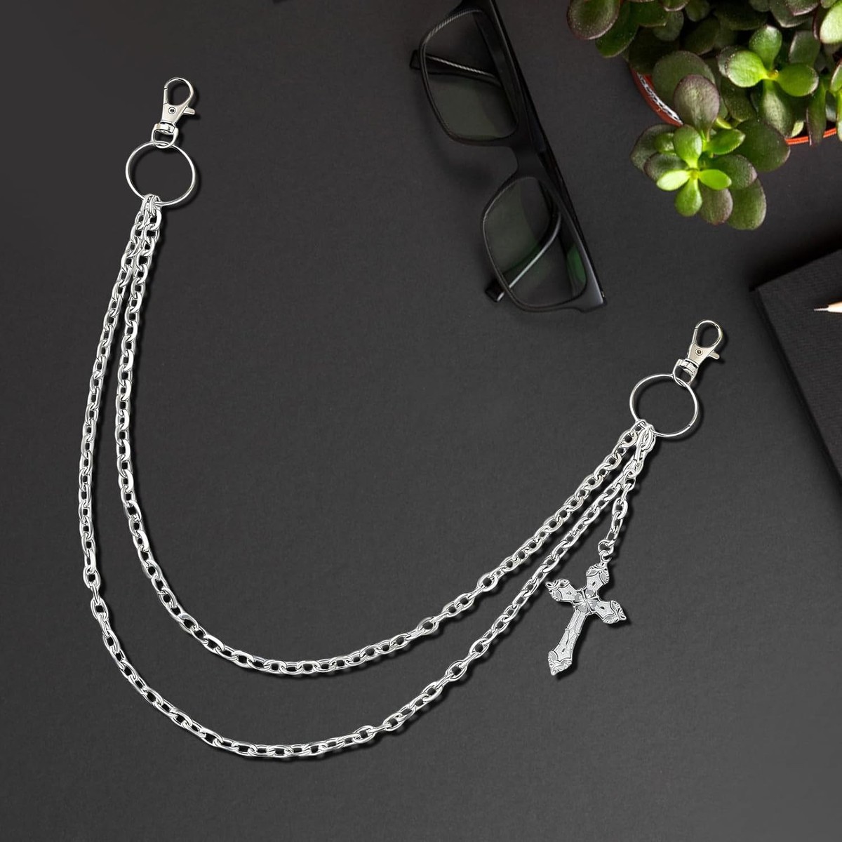 Wallet Chain Pants Chain for Women Men Double Cross Pocket Chains