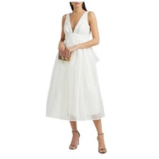 Sachin + Babi BHLDN Size 8 NWT Carmina Ivory Bow Embellished Organza Midi Dress