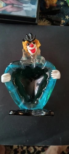 Vintage Hand Blown Murano Glass Novelty Clown Ashtray Figurine 7" Tobacianna