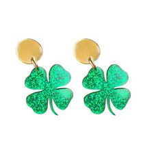 St. Patrick's Day Earrings for Women,Irish Shamrock Acrylic Dangle Earrings Gree