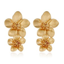 Bohemian Flower Earrings for Women Elegant Matte Double Flower Floral Layered...