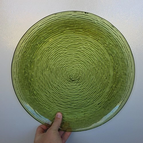 Anchor Hocking Avocado Soreno Green MCM Large Round  14" Platter Vintage