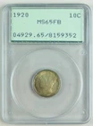 1920 10c Mercury Silver Dime PCGS MS65FB Rattler Style Gen. 1.2 Holder C4825