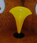 RARE Blenko Glass Fan Vase In Opaline Yellow Cobalt Signed by Richard Blenko