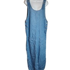vintage DENIM REPUBLIC Denim Overall Dress Midi Jean Pinafore Button Side USA M