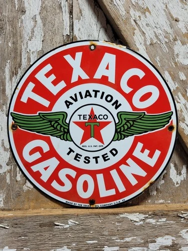 VINTAGE TEXACO PORCELAIN SIGN OLD MOTOR OIL STATION SERVICE 12" GAS PUMP PLATE