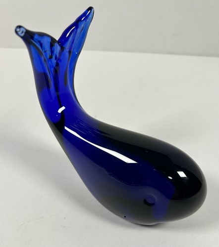 Hand Blown Glass Blue Whale Paperweight Figurine 5" Nautical Ocean Sea Animal