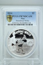 2014 Niue $2 Disney Steamboat Willie 1oz Silver Coin NGC PF70 DCAM #0318 Toned
