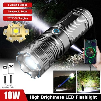 10W White Laser LED USB Rechargeable Zoomable Flashlight Torch High Brightness