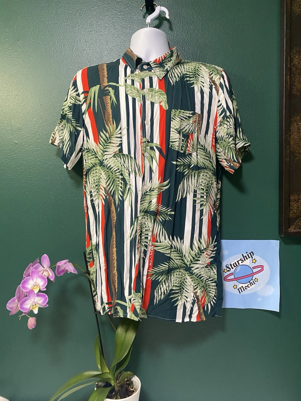 NWT Reason Men's Short Sleeved Hawaiian Button Down Shirt Sz L Viscose Large