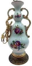 Vintage Urn Style Lamp Electric Porcelain Accent Double Handed Hand Painted