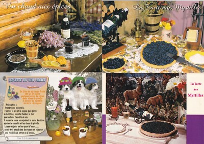 Lot of 4 Postcards COOKING RECIPE Mountain Mulled Wine Blueberry Pie