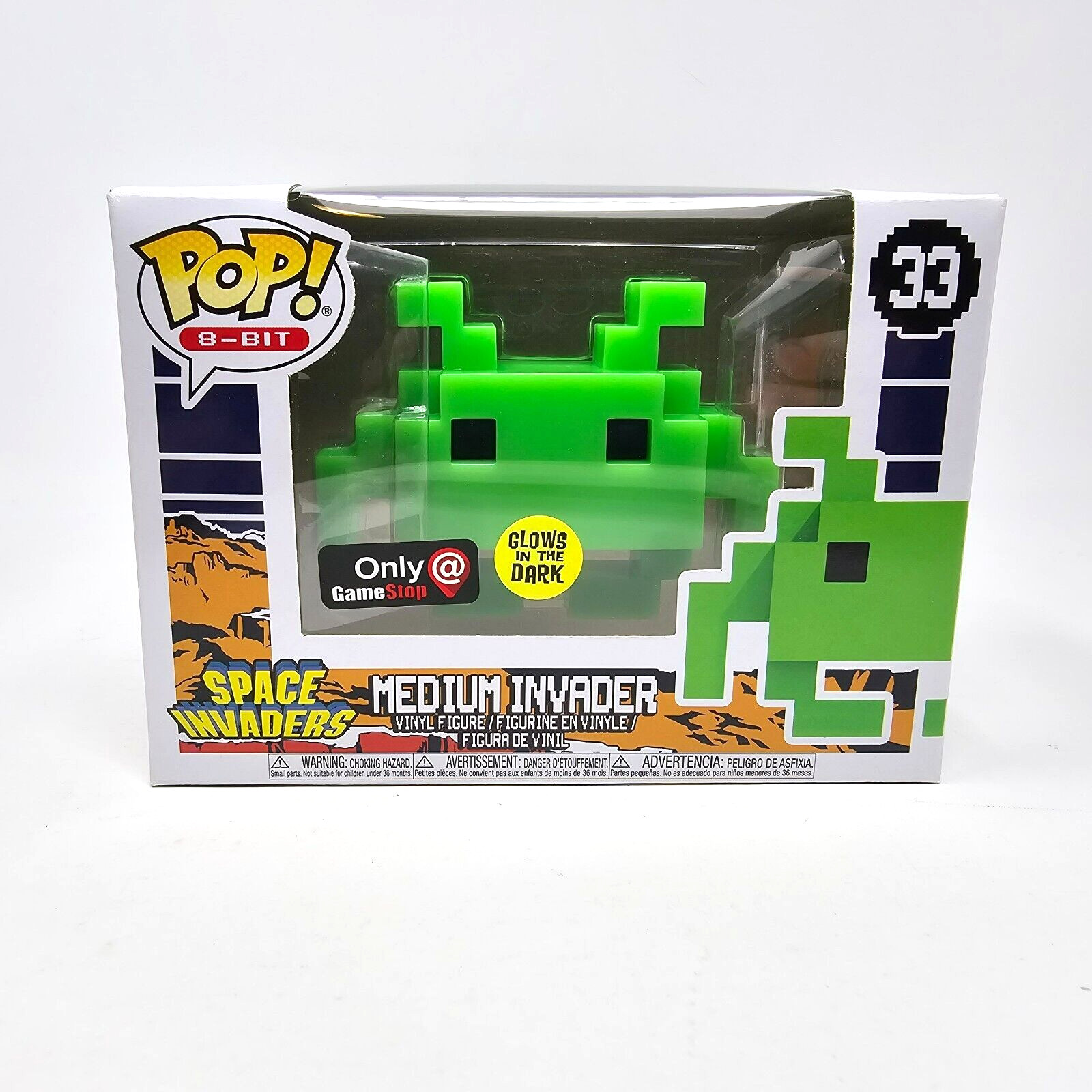 Funko Pop 8-Bit Space Invaders Green Medium Invader #33 Glow Gitd Gamestop