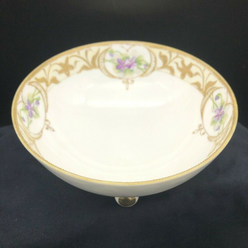 Nippon Moriage Hand Painted Violets Pattern Footed Bowl Plate Spoon Set - Picture 11 of 12