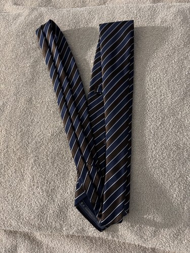 Cravatta Ermenegildo Zegna a righe blu/marrone 3,5" x 58" usata - Foto 2 di 4