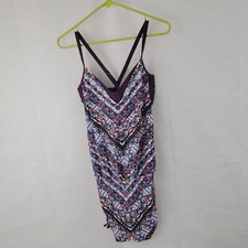 ATHLETA Womens Tankini Top Sz 36B/C Marrakesh Side Scrunch Swim PURPLE Underwire