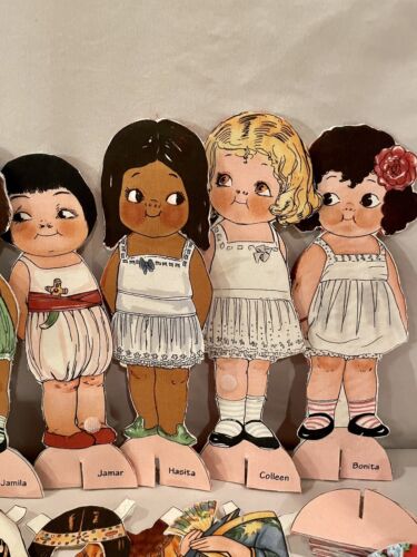Aunt Lindy's Fabric Multicultural Paper Dolls Lot of 8 Girls Outfits Accessories - Picture 4 of 7