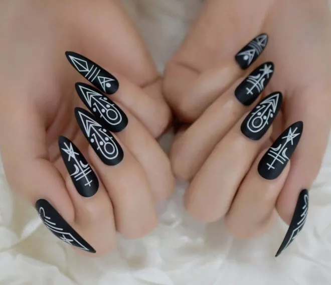 MEDIUM COFFIN BALLERINA Fake False Press On Nails gothic black Halloween  nails £7.99 - PicClick UK