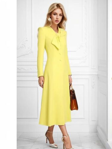 Princess Kate Middleton Designer Long Sleeve Bow Elegant Coat Dress Windbreaker - Picture 1 of 48