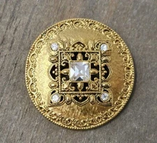 1928 Brand Gold Tone Clear Rhinestones Round Scarf Clip Vintage