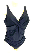 women's black one piece swim suit size large side ruching criss cross adj straps