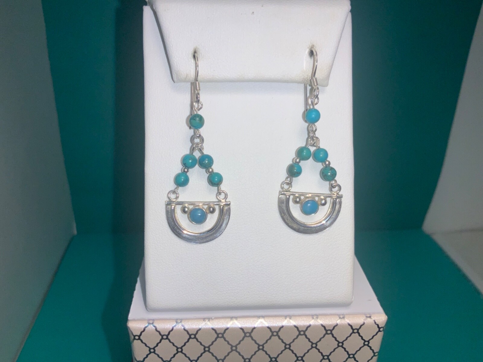 🌸 Ladies 925 Sterling Silver Turquoise French Wi… - image 8