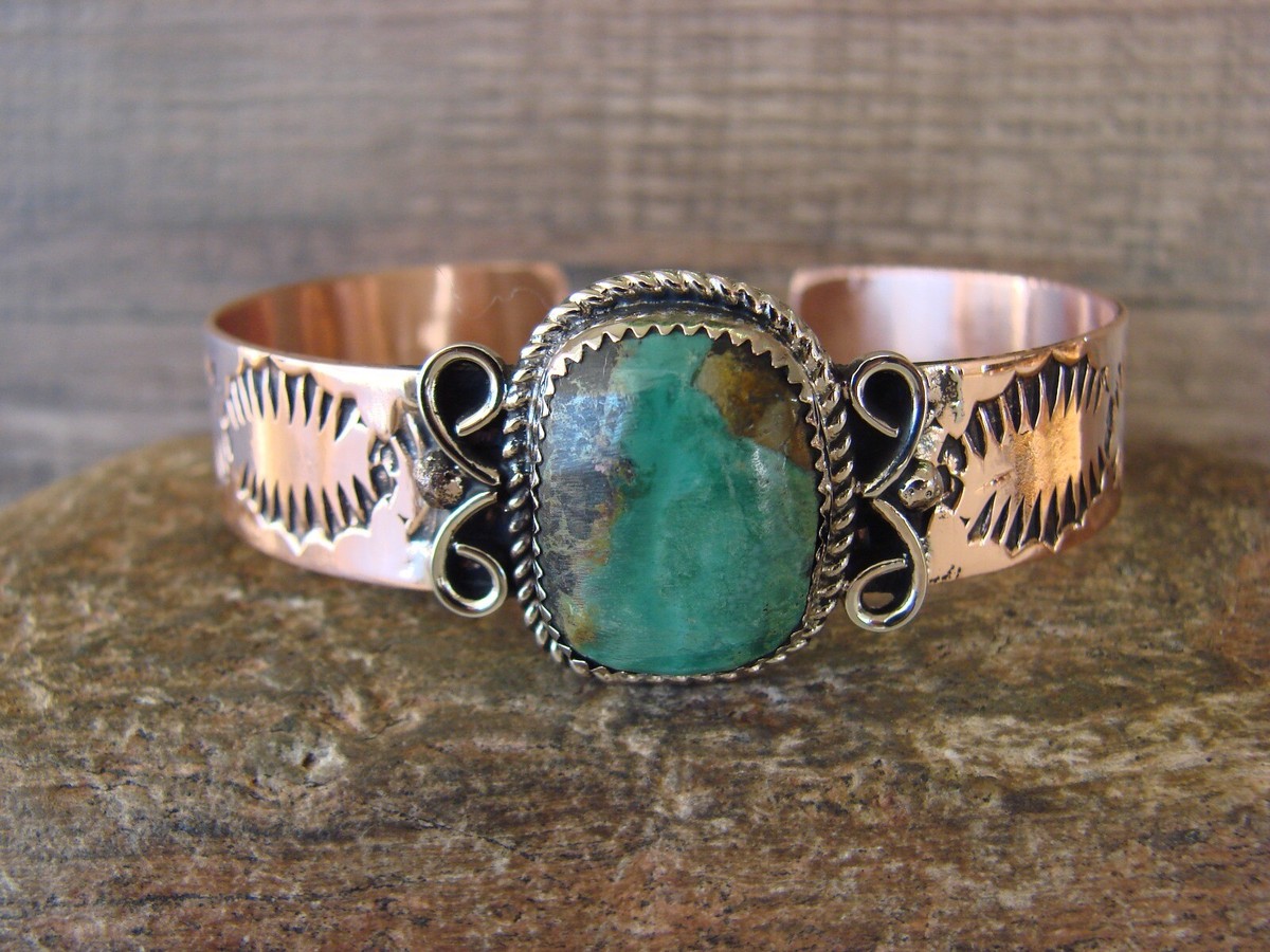 Navajo Indian Copper & Turquoise Bracelet by Jackie Cleveland | eBay