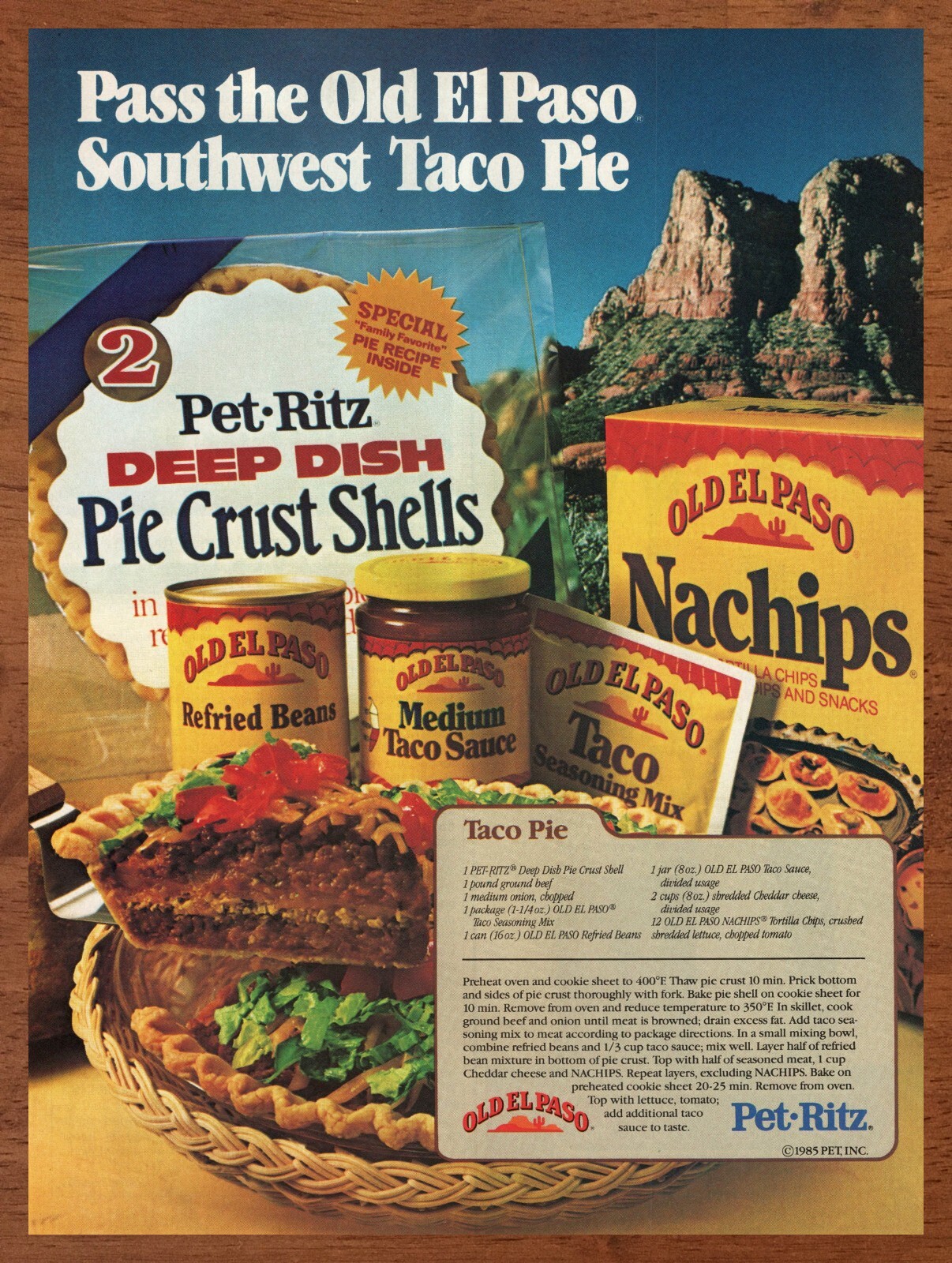1985 Old El Paso Taco Pie Vintage Print Ad/Poster Retro 80s Food Recipe
