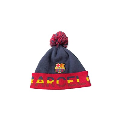 FCB Barcelona Hat Cap Blue Red One Size Beanie Pom 100% Acrylic
