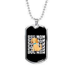 Dog Mom Puppy Necklace Stainless Steel or 18k Gold Dog Tag 24" Chain