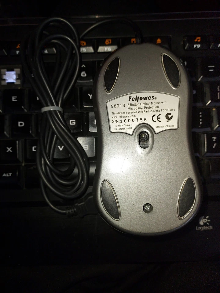 Fellowes Microban Black 5 Button Optical Mouse w/ Scroll Wheel USB Wired 98913 - Image 4 of 4