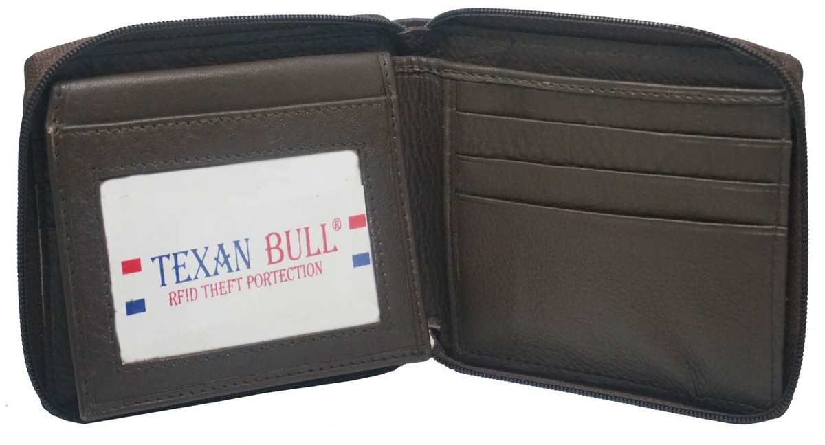 Genuine Leather Men's Zipper Zip-Around Organizer Bifold Wallet Black Brown Tan! | Australia