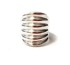 Wide Sterling Silver Ribbed Band Ring Simple Minimal Design Size 5