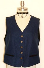 BOILED WOOL Plaid VEST Jacket German LACE UP IN BACK - CLASSY - BLACK  BLUE S M