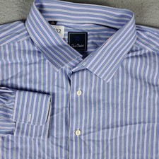 David Donahue Shirt Mens Size 20 Blue White Striped Dress Button Up Long Sleeve