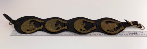 Victorian Era Whaling Horse Brass Medallions w/ Leather Bridle Saddle Strap - Picture 21 of 22
