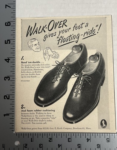 Vintage 1948 Walk-Over Shoes Ad Gives Your Feet A Floating Ride Brockton Mass - Picture 2 of 2
