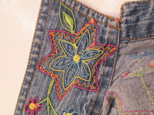 DRAPERS & DAMONS Denim Jacket Medium Petite Open Blazer Floral Embroidery Retro - Picture 7 of 18