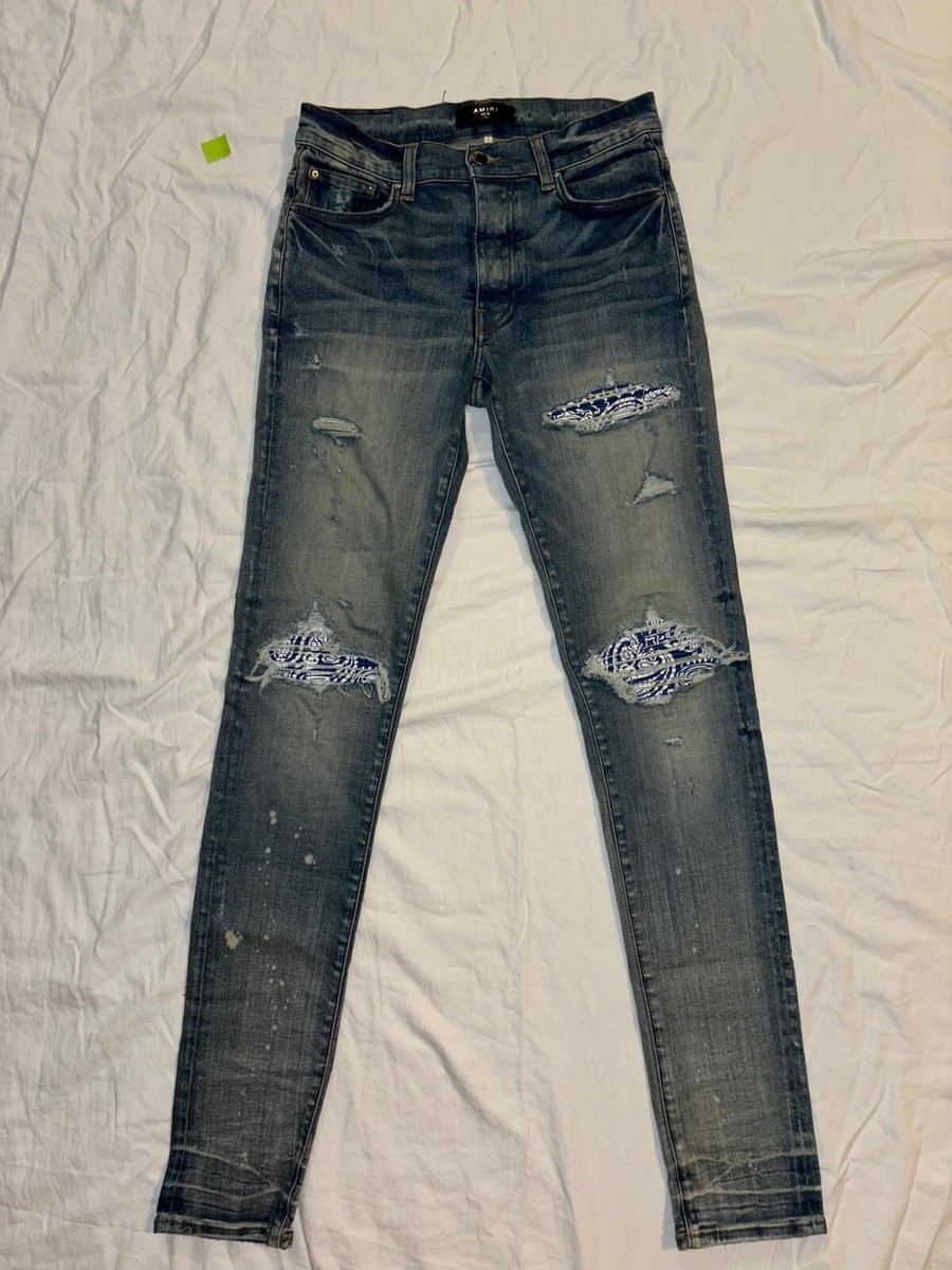 Amiri Denim Light Blue Bandana Print Jeans Size 30 - Main Image
