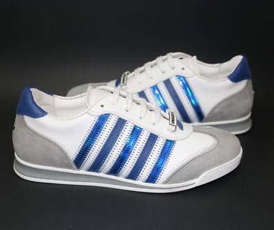 Dsquare2 Men's Contrast-Stripe Leather Sneakers, Size 8, Blue/White, MSRP $540